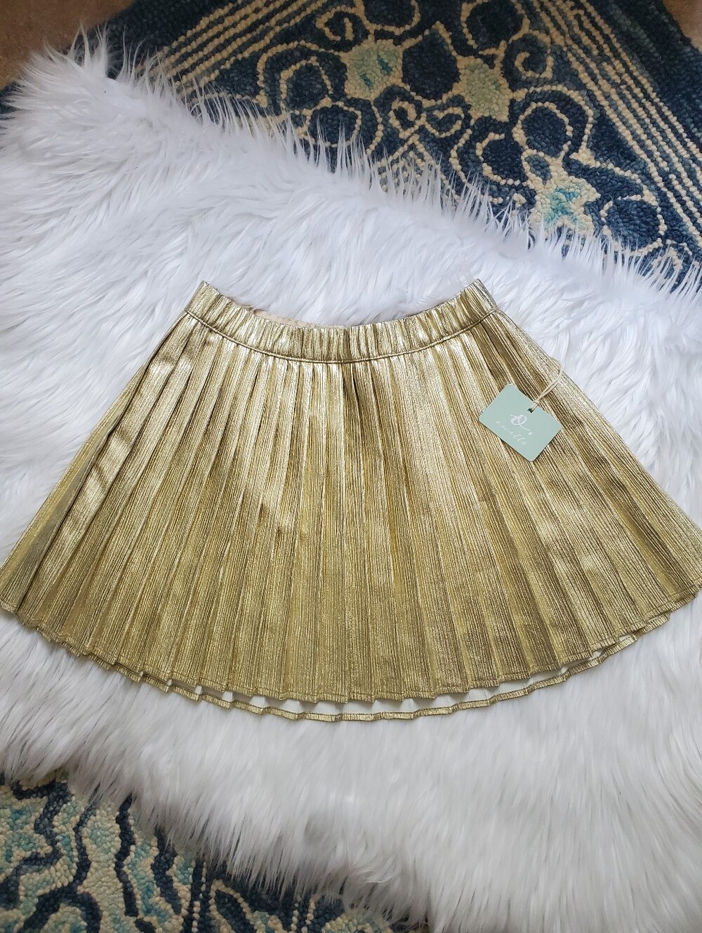 Girls owillo Gold Metallic Pleated Skirt